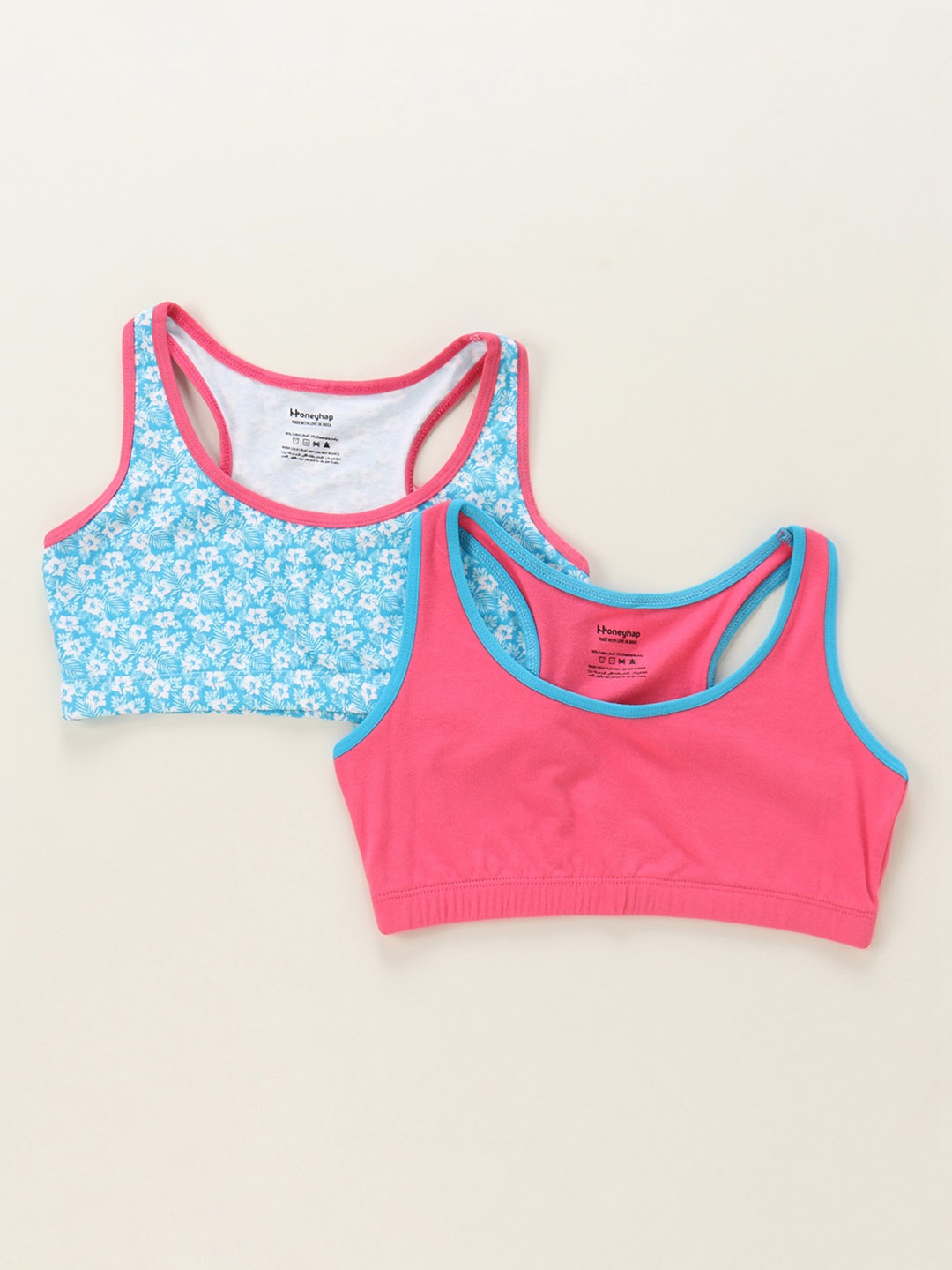 

Honeyhap Girls Pack Of 2 Printed Antimicrobial Camisoles, Pink