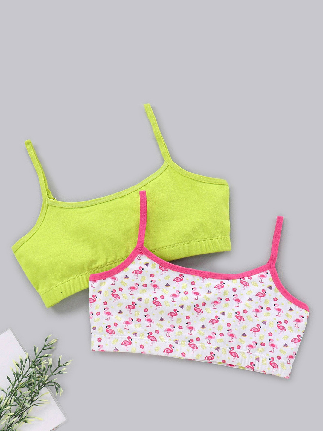 

Honeyhap Girls Pack Of 2 Printed Antimicrobial Camisole, Green