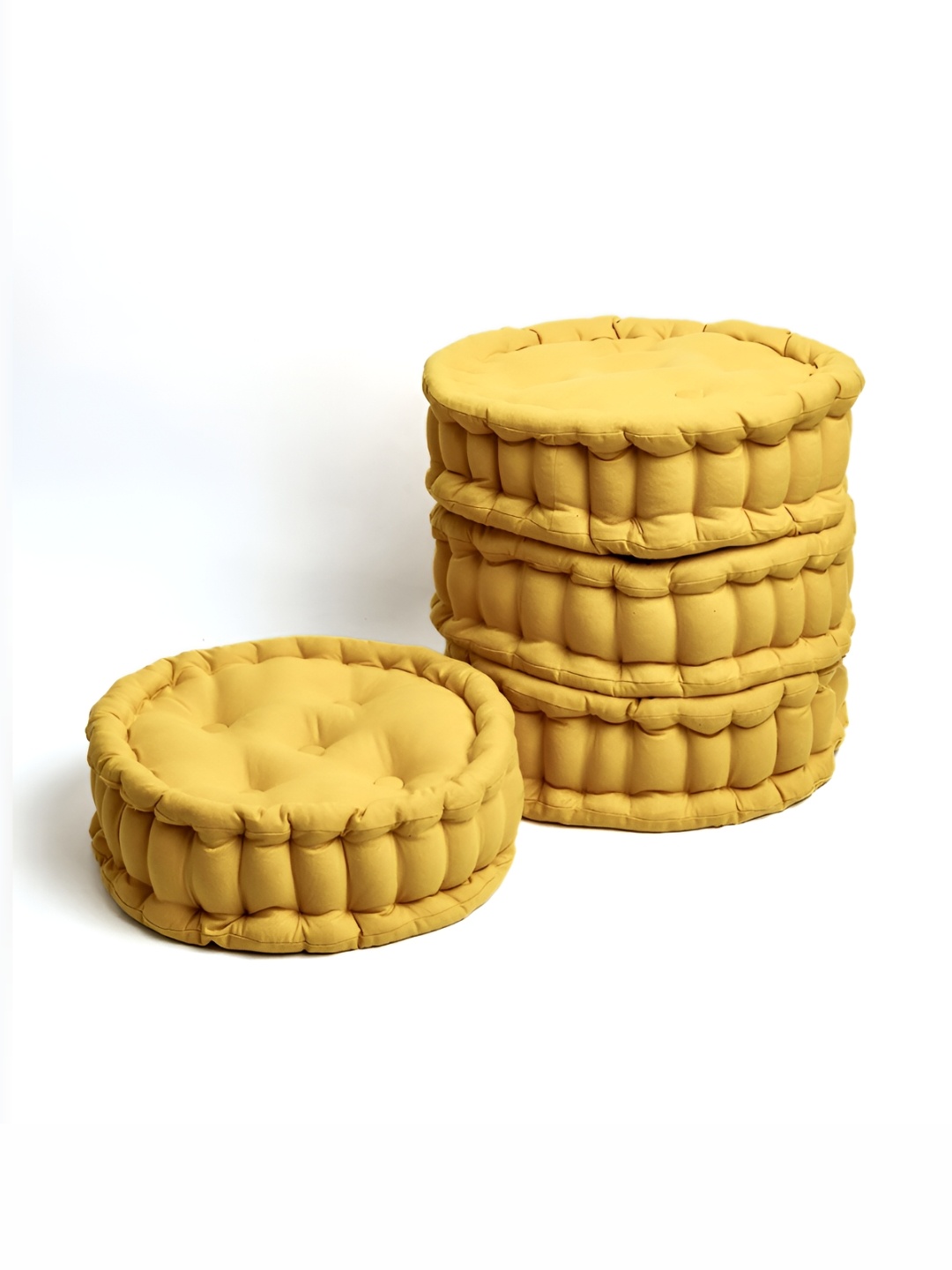 

SKANDA FAB 4Pcs Yellow Pure Cotton Round Floor Cushion