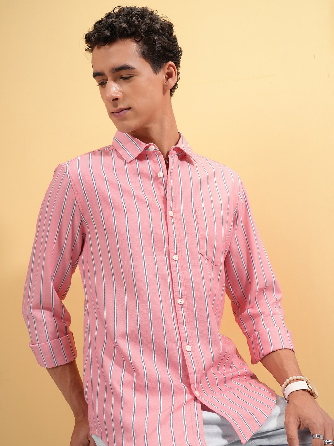 

HIGHLANDER Striped Slim Fit Shirt, Pink