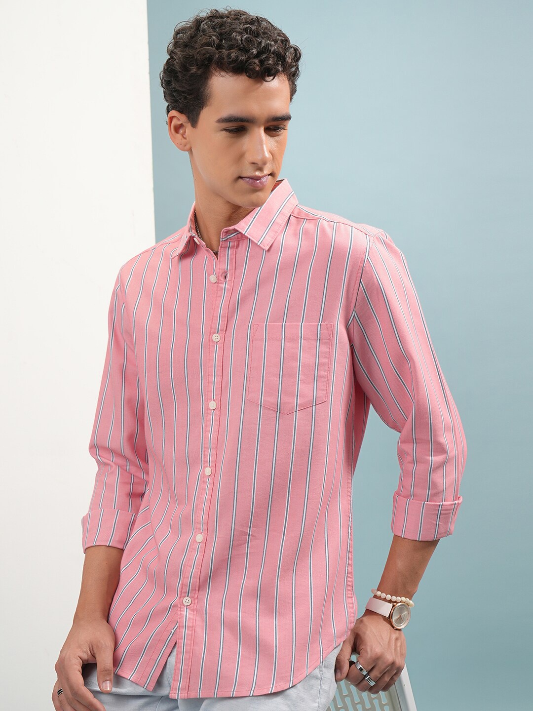 

HIGHLANDER Striped Slim Fit Shirt, Pink