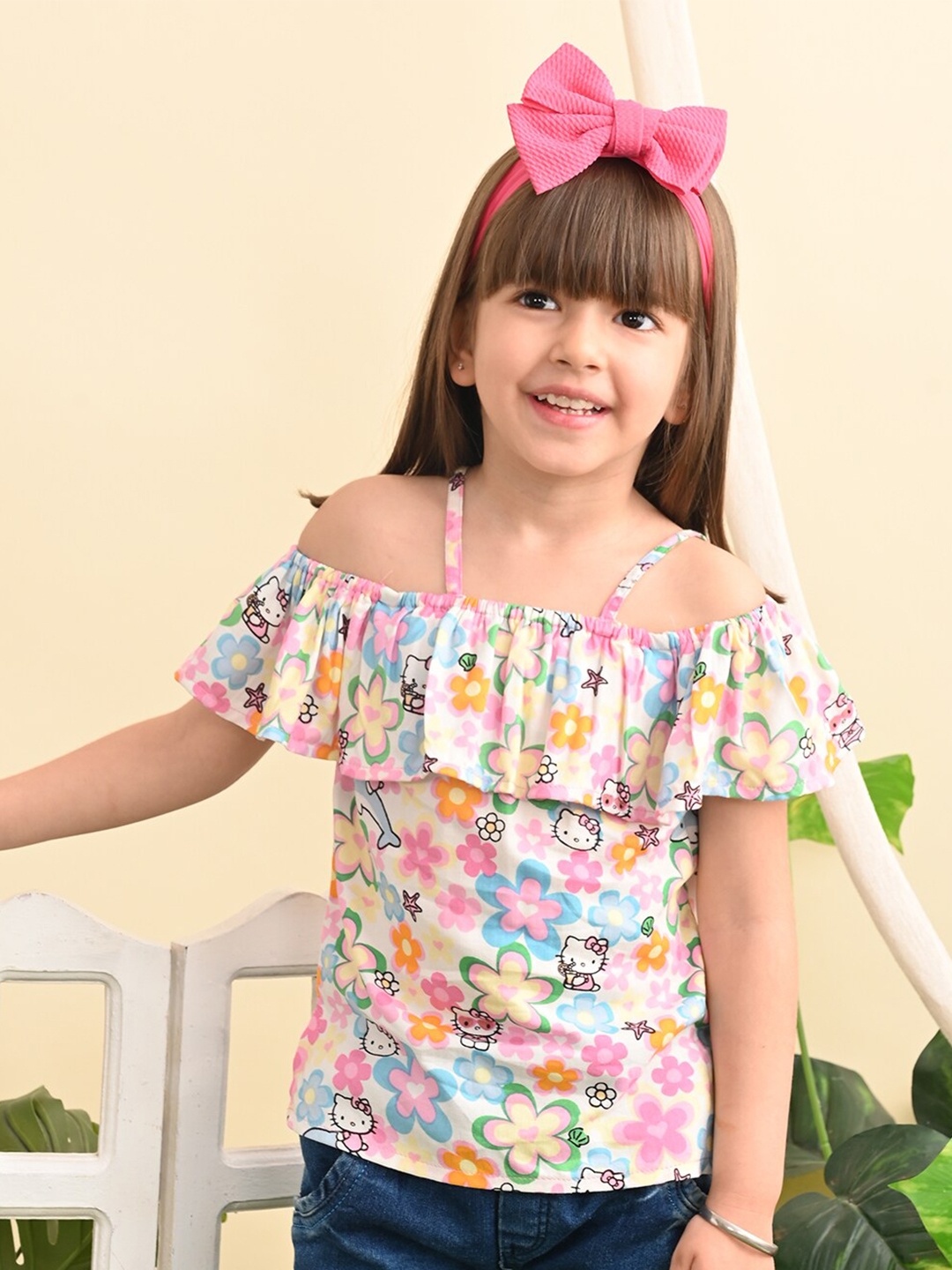

Superminis Floral Printed Off Shoulder Top, Pink