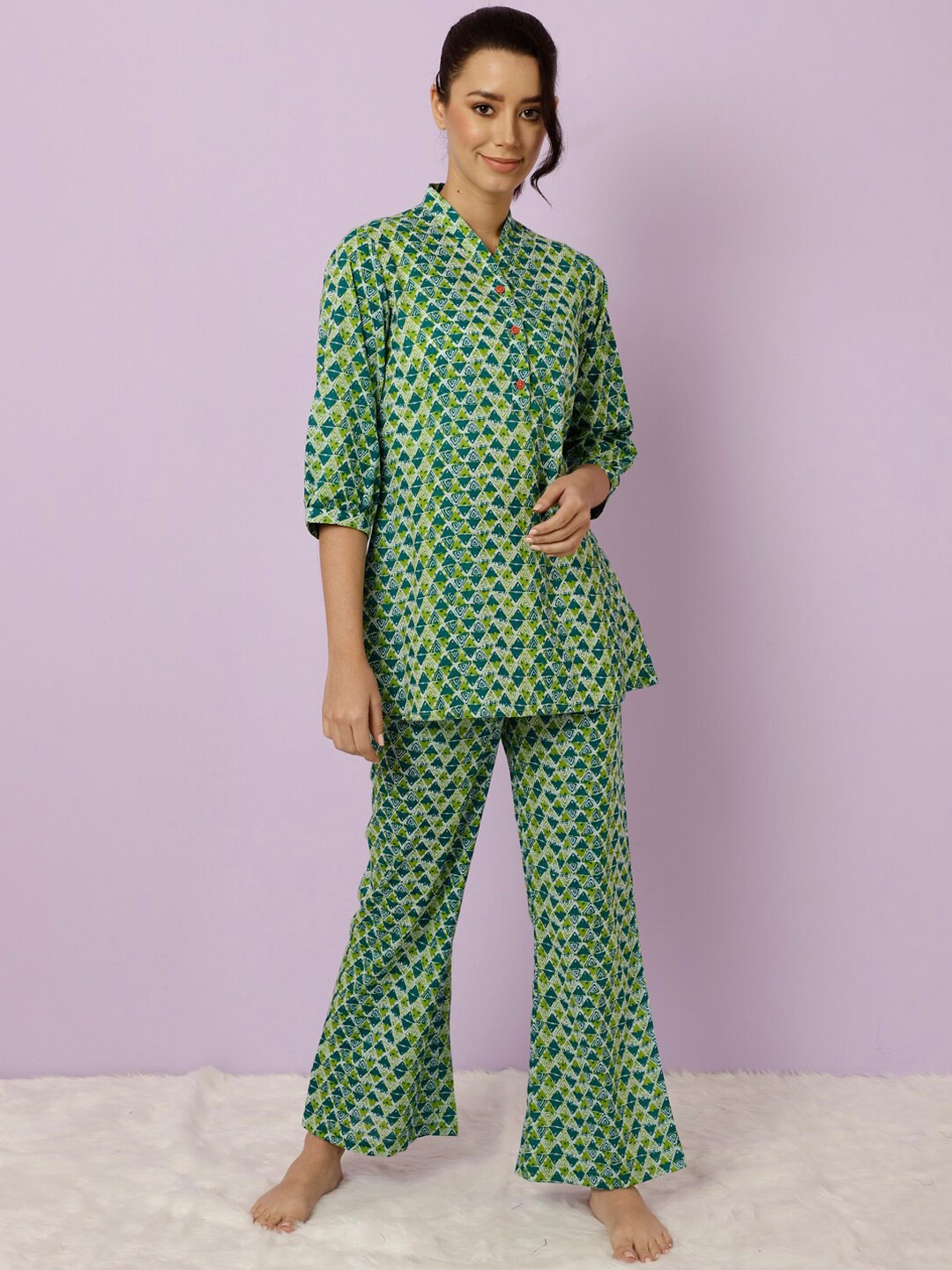 

Jaipur Kurti Printed Pure Cotton Night Suit, Green