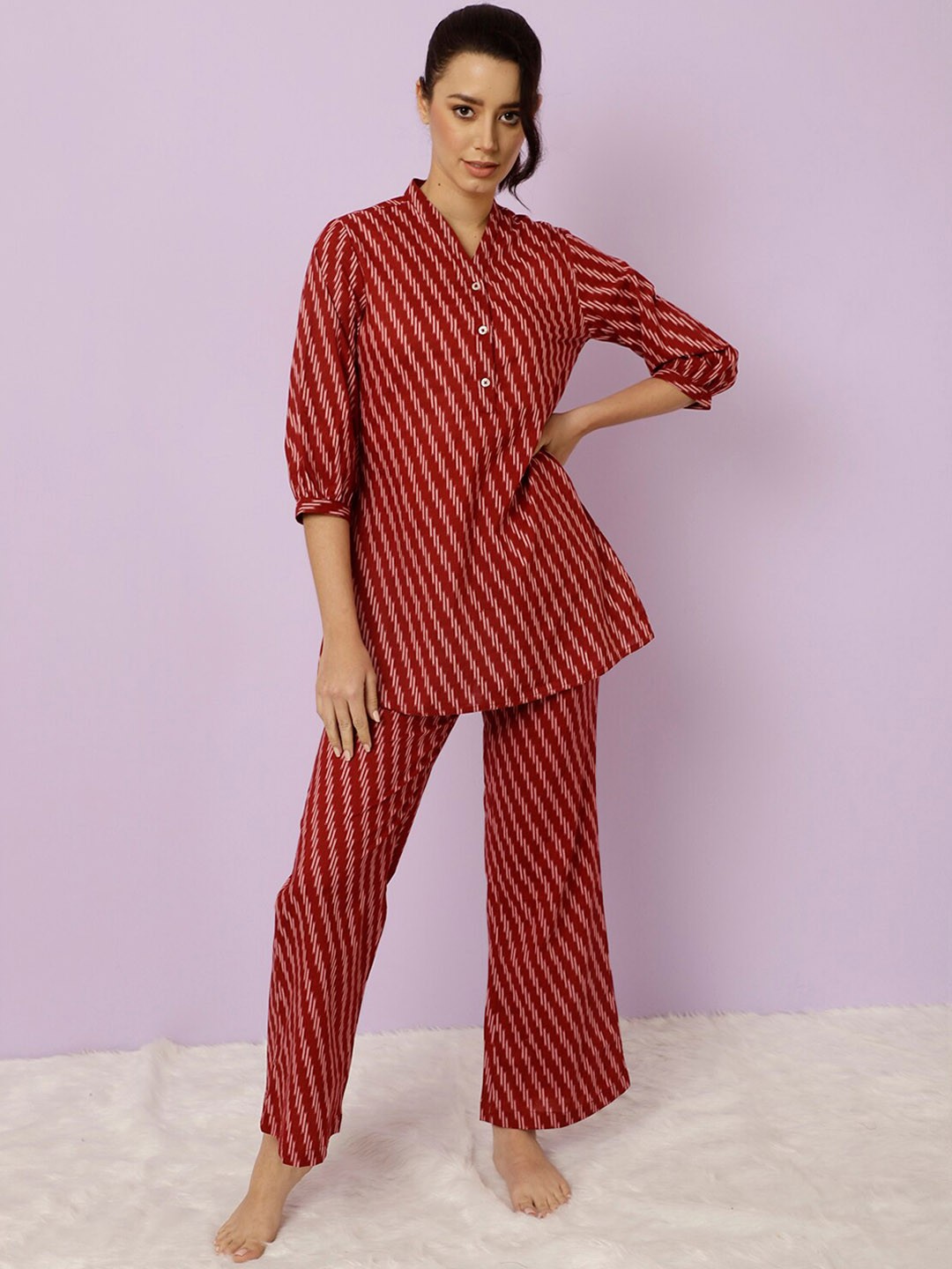 

Jaipur Kurti Printed Pure Cotton Night suit, Maroon