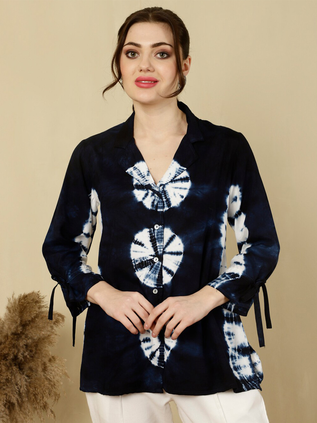 

Jaipur Kurti Women Tie Dye Shirt, Navy blue