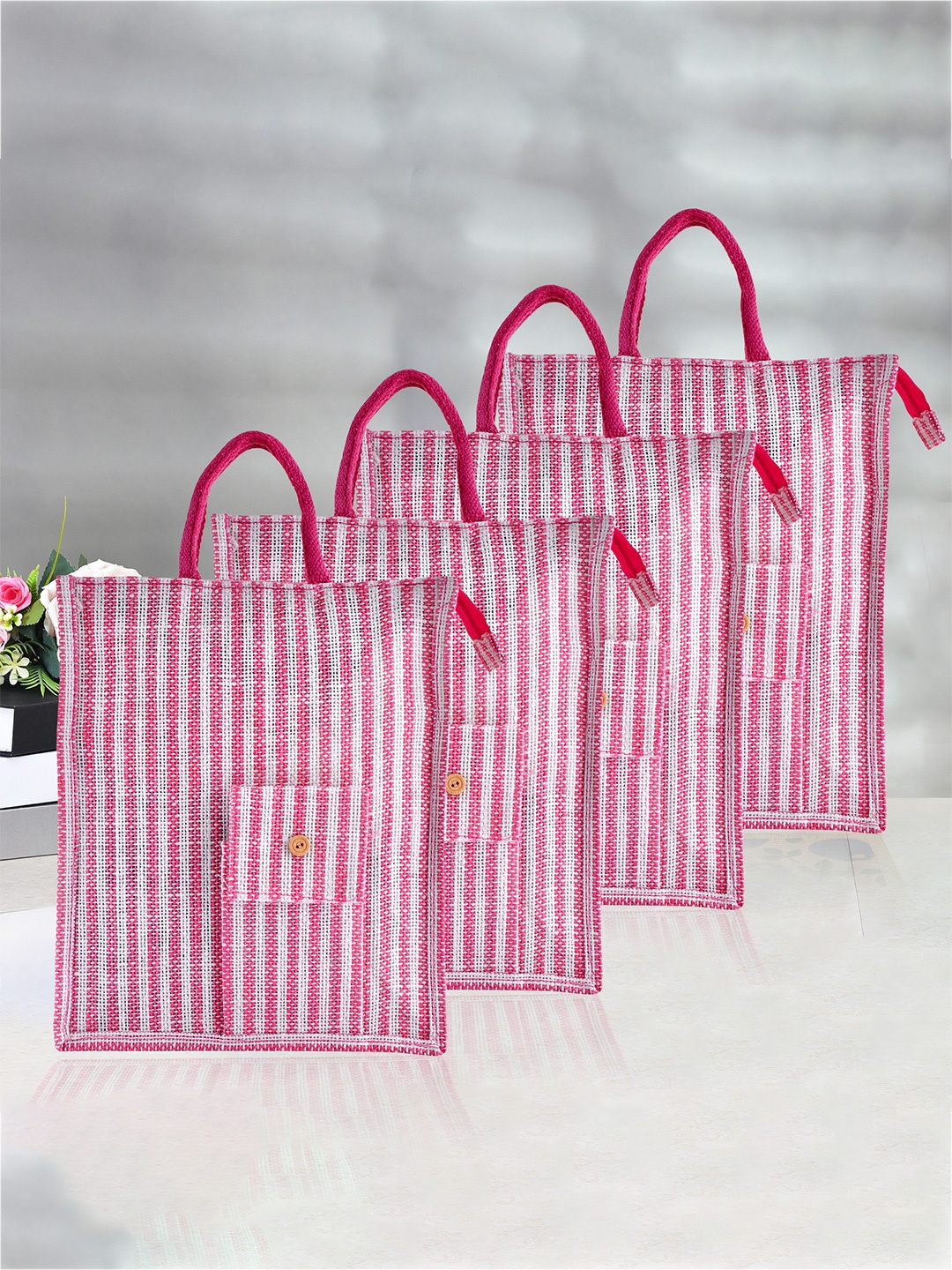 

Kuber Industries 4-Pcs Pink Printed Handheld Bags