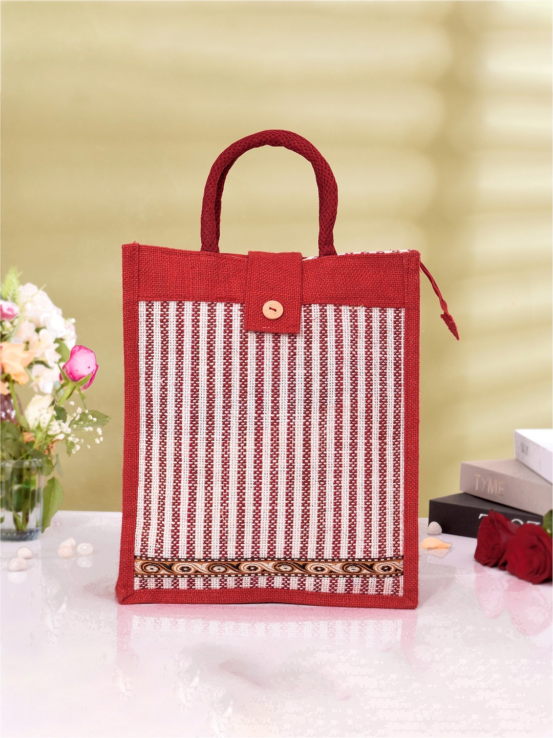 

Kuber Industries Set Of 2 Printed Jute Handheld Bags, Red