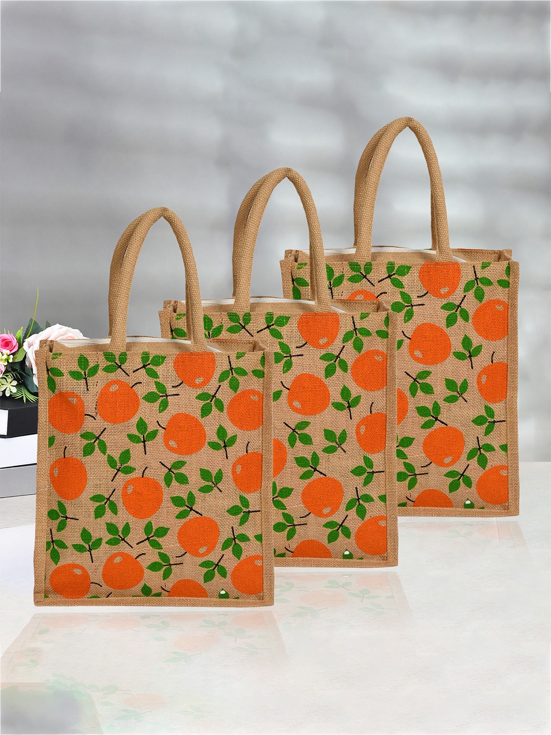 

Kuber Industries Set of 3 Printed Lunch Bags Travel Accessory, Brown