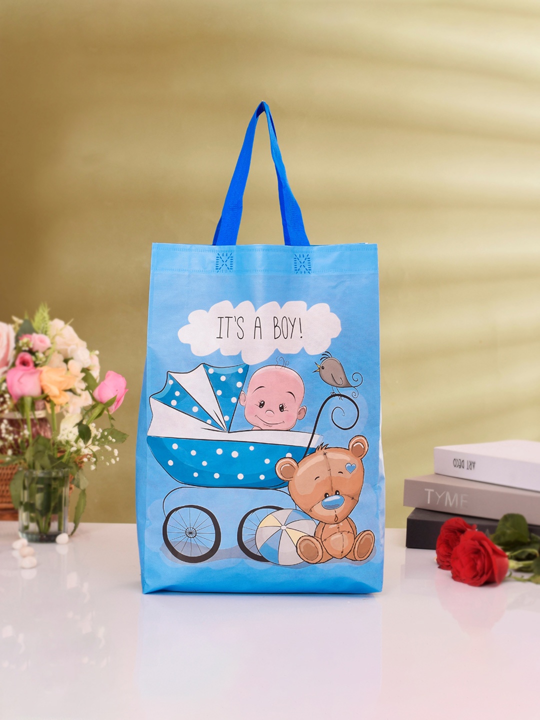 

Kuber Industries 18-Pcs Blue Printed Shopping Bag