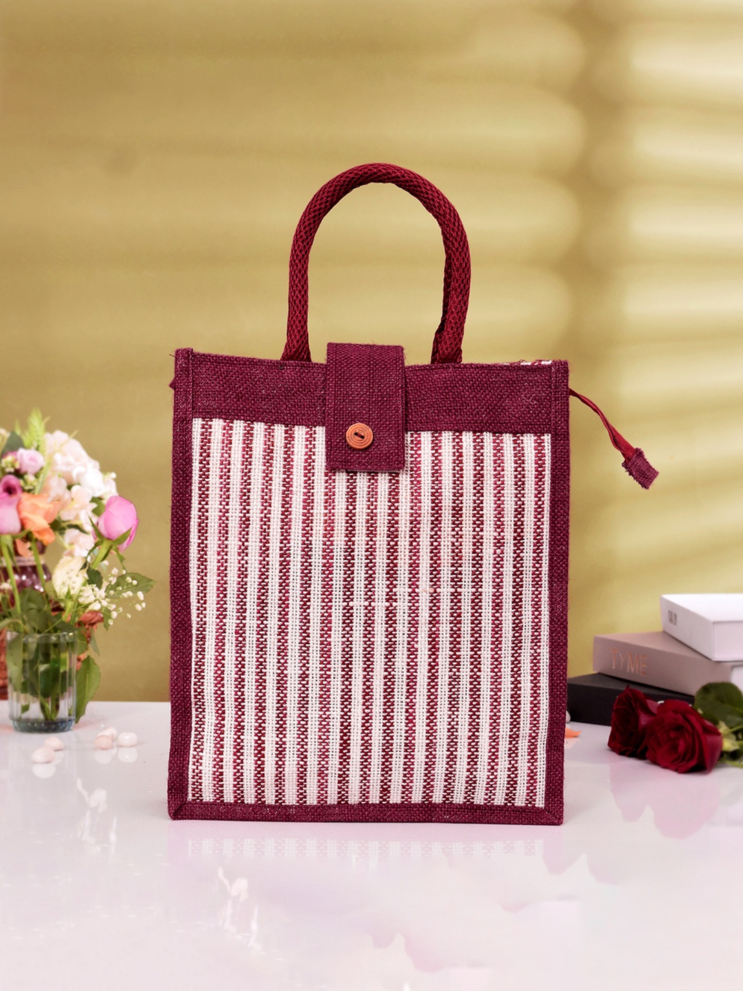 

Kuber Industries Set of 3 Striped Lunch Bags Travel Accessory, Maroon