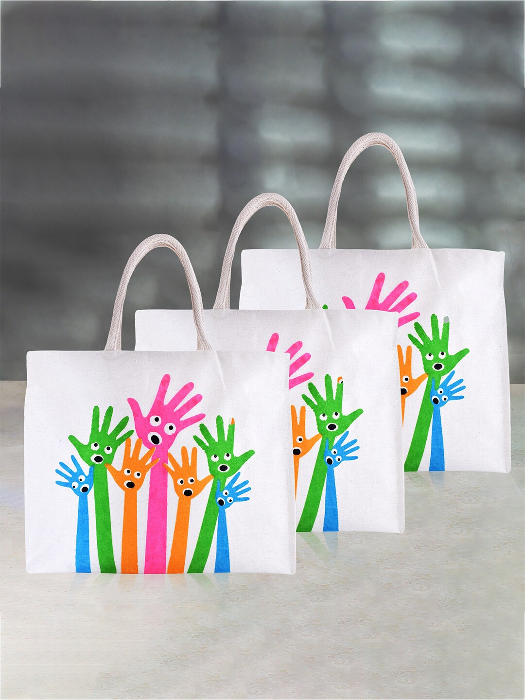 

Kuber Industries Set Of 3 Printed Handheld Bags, White