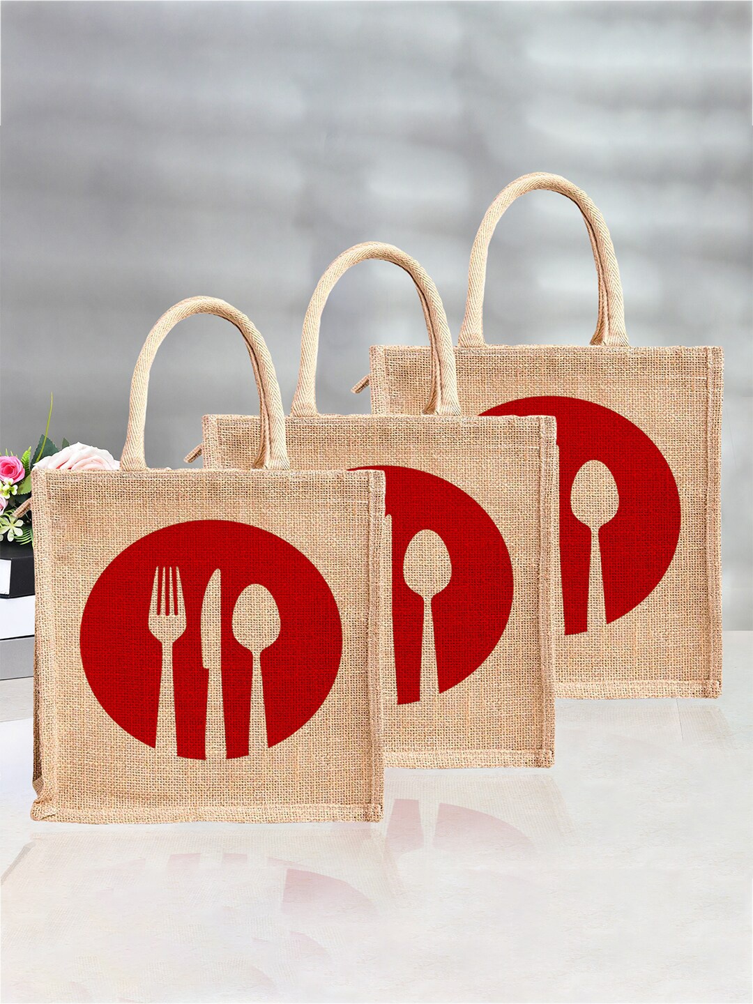 

Kuber Industries Set Of 3 Printed Handheld Bags, Brown