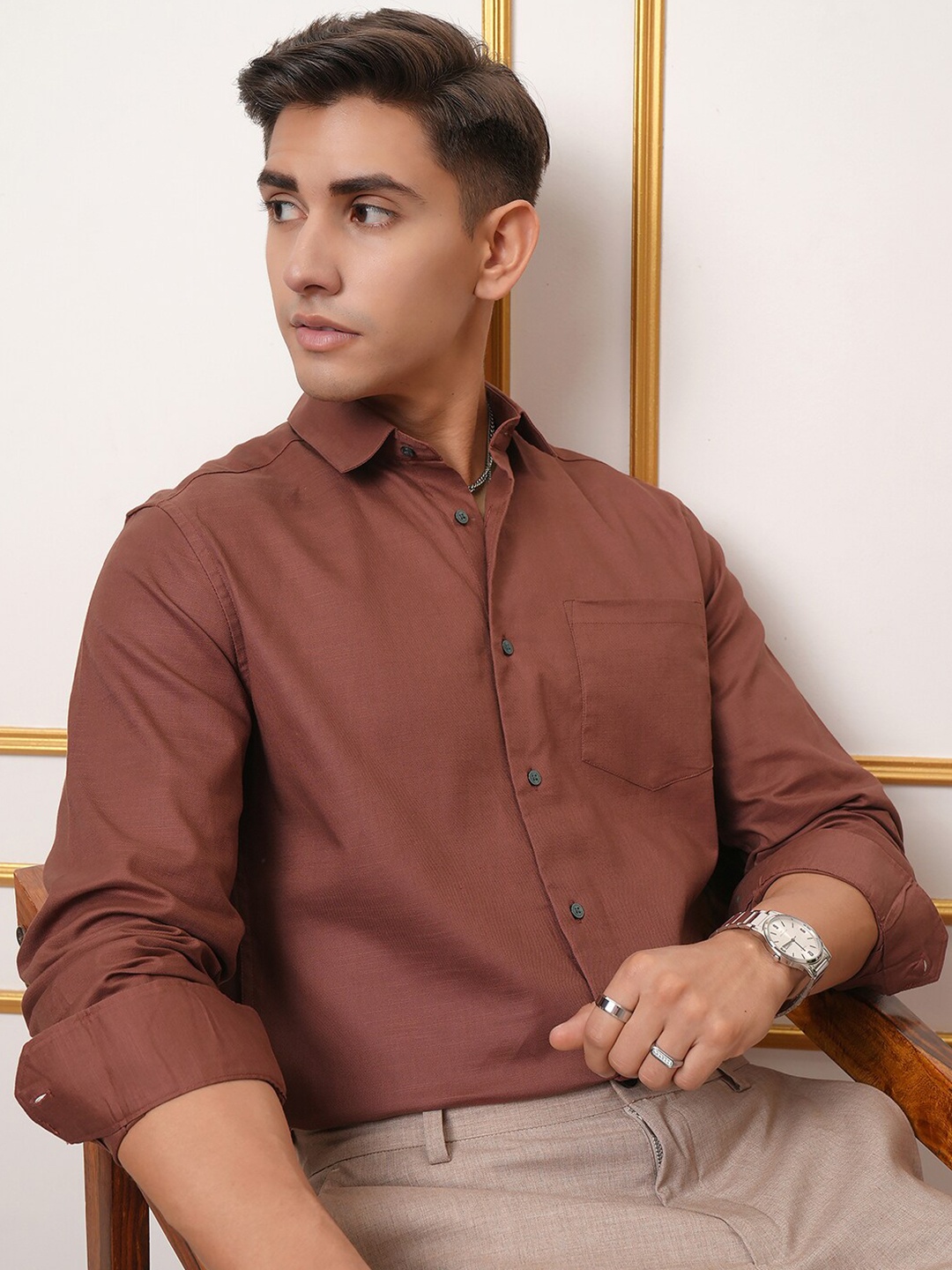 

LOCOMOTIVE Slim Fit Premium Cotton Occasion Shirt, Rust