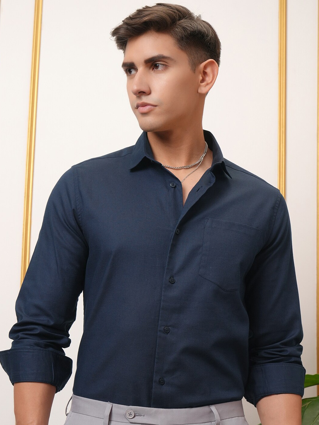 

LOCOMOTIVE Slim Fit Premium Cotton Occasion Shirt, Navy blue
