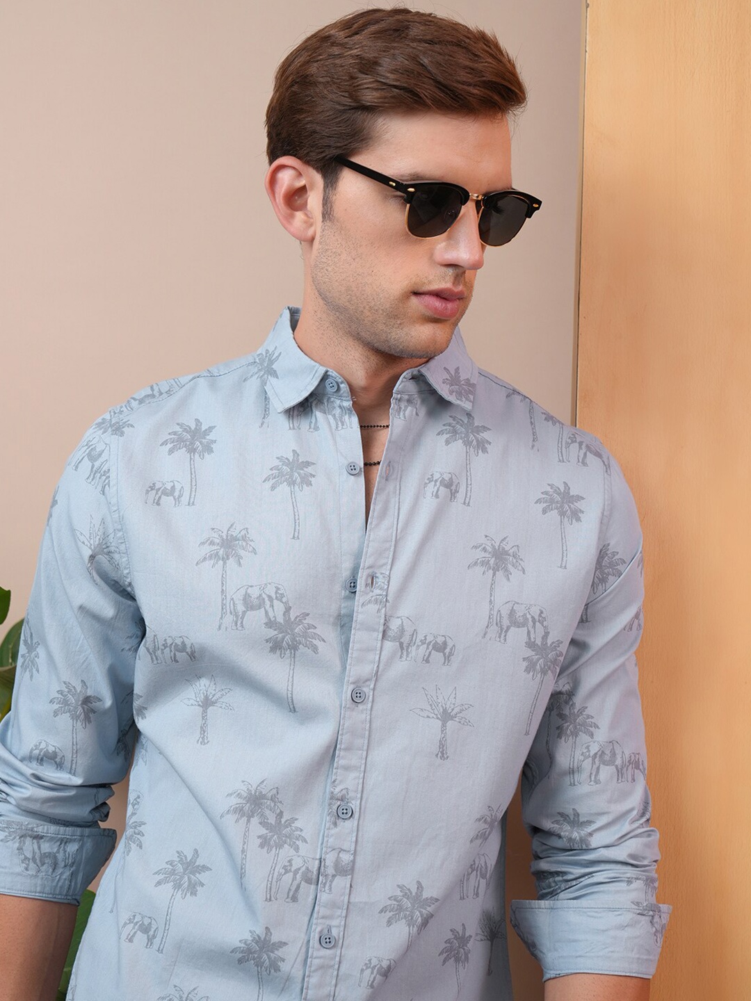 

LOCOMOTIVE Slim Fit Premium Printed Cotton Casual Shirt, Blue