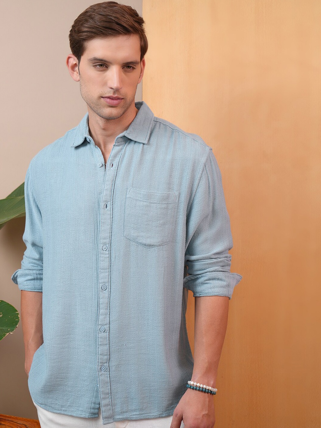 

LOCOMOTIVE Premium Jacquard Textured Relaxed Shirt, Blue