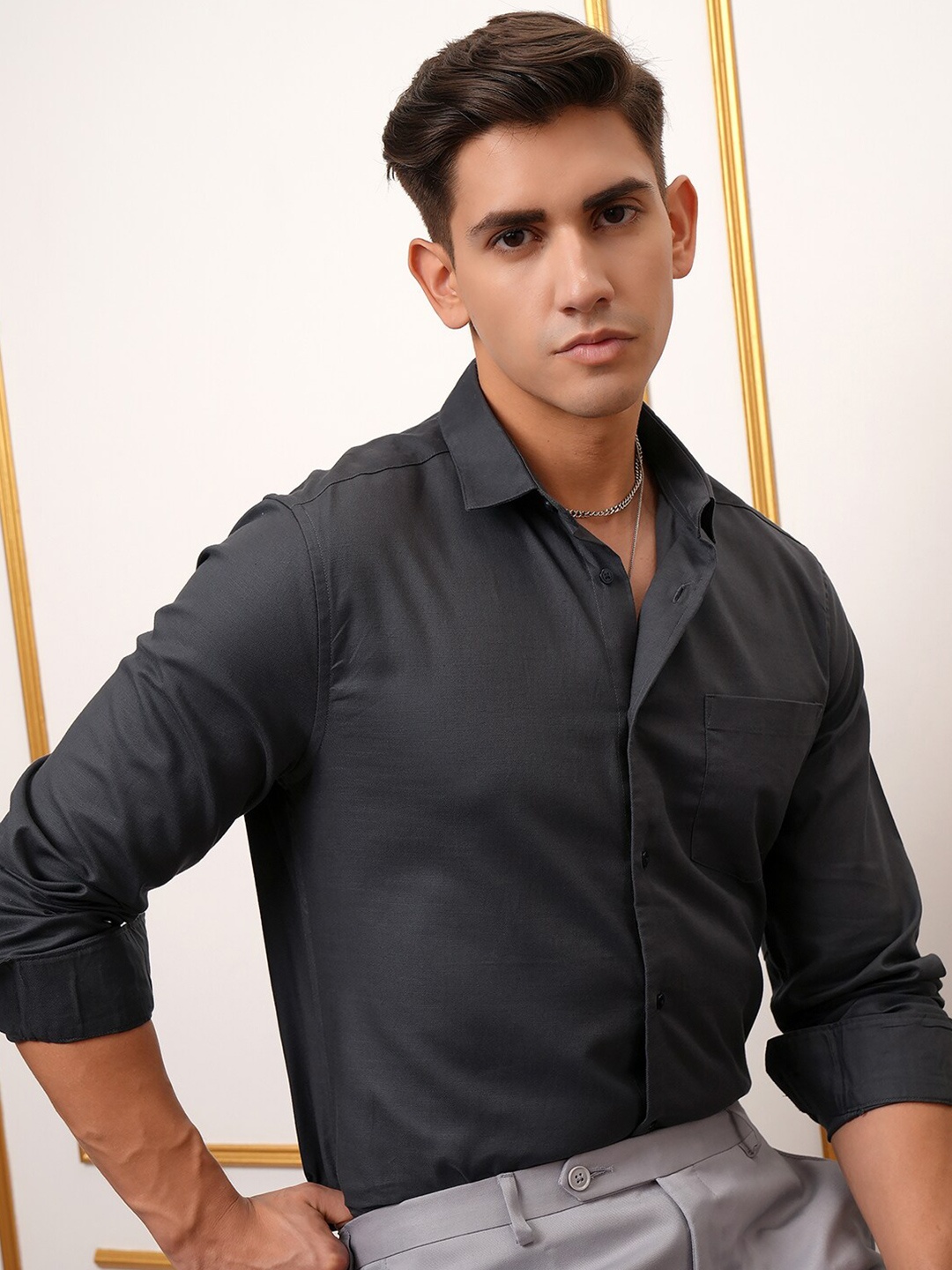 

LOCOMOTIVE Slim Fit Premium Cotton Occasion Shirt, Grey