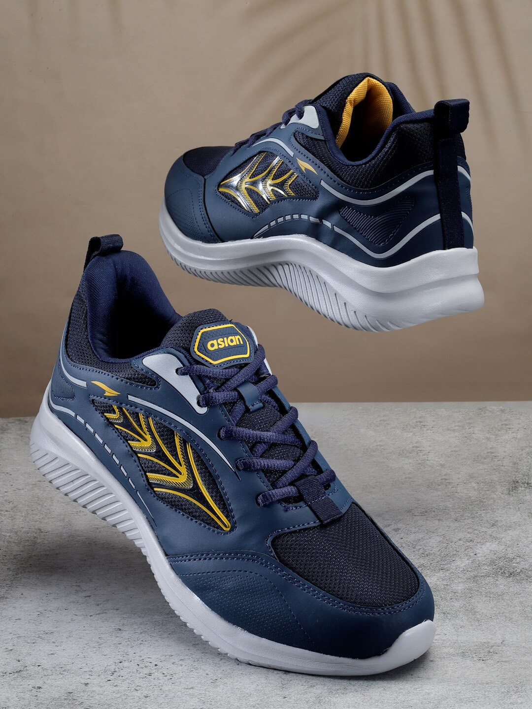 

ASIAN Men PLATINUM-03 Textured Sneakers, Navy blue