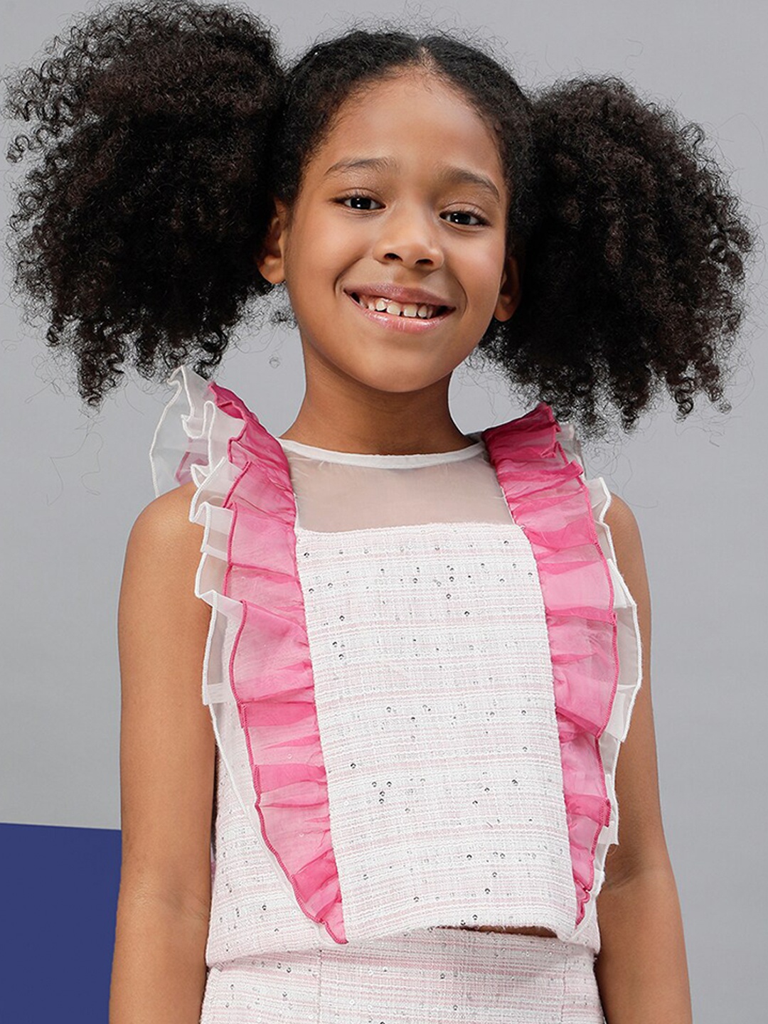 

One Friday Graphic Printed Ruffled Cotton Top, Pink