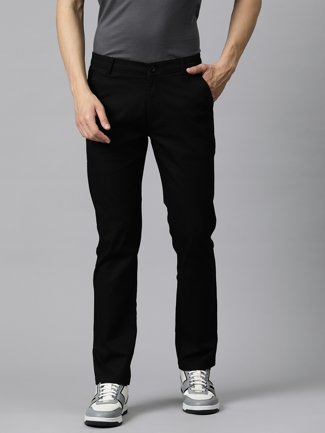 

Rodamo Men Self Design Slim Fit Chinos, Black