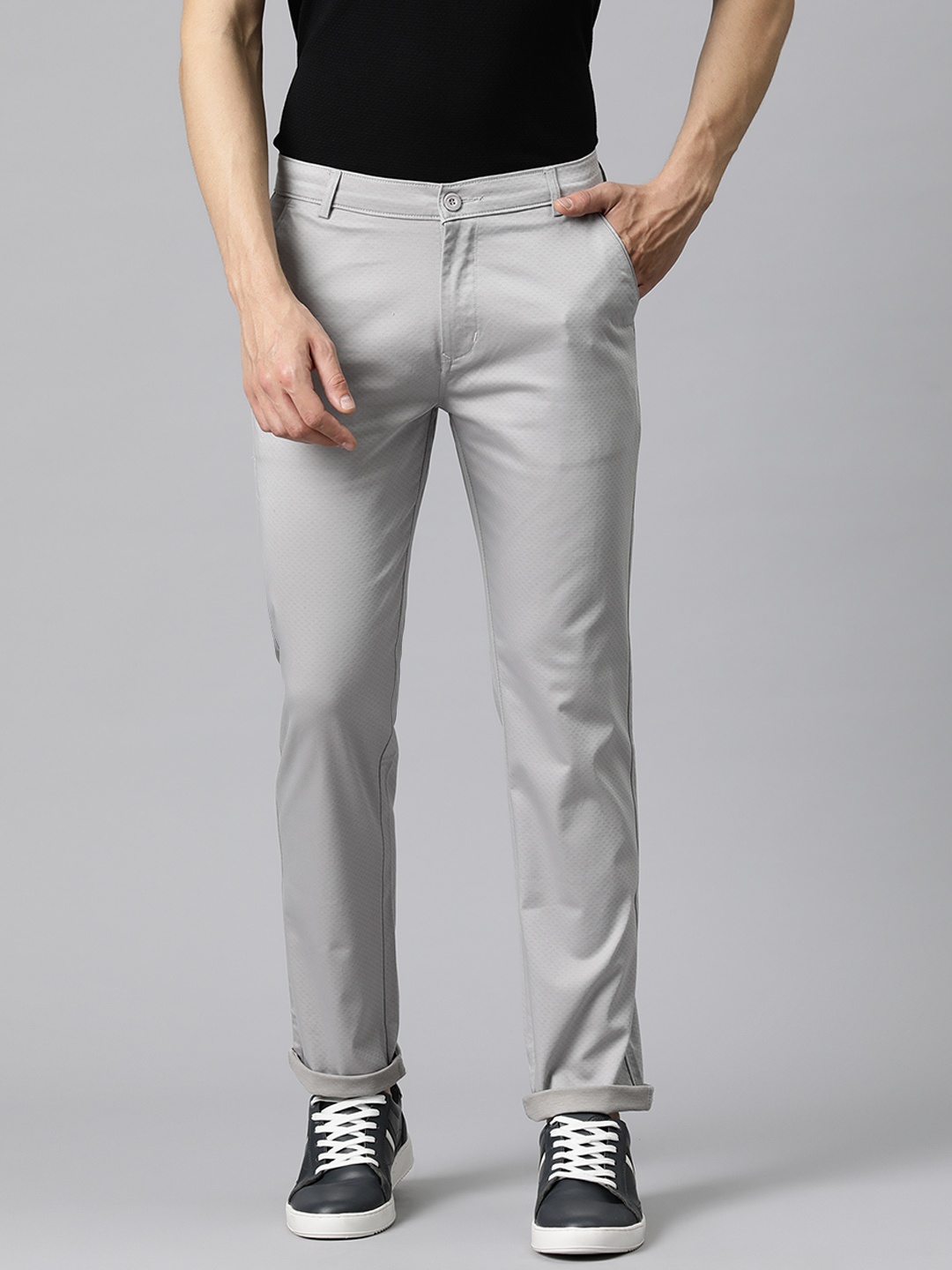 

Rodamo Men Self Design Slim Fit Chinos, Grey