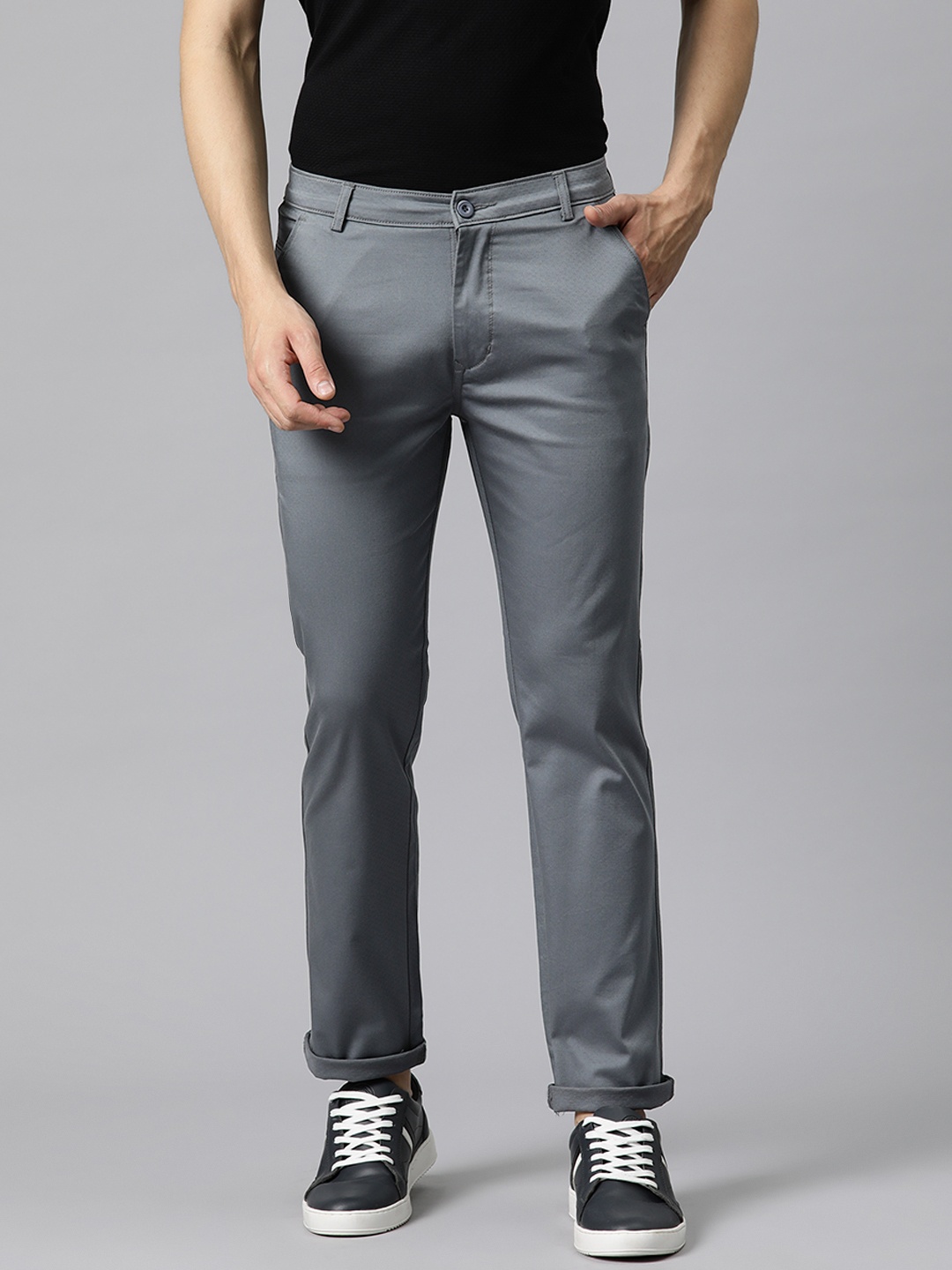 Rodamo Men Self Design Slim Fit Chinos, Grey