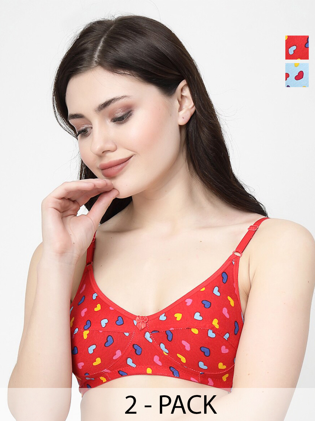 

Docare Pack Of 2 Geometric Printed Medium Coverage Cotton Bra, Blue