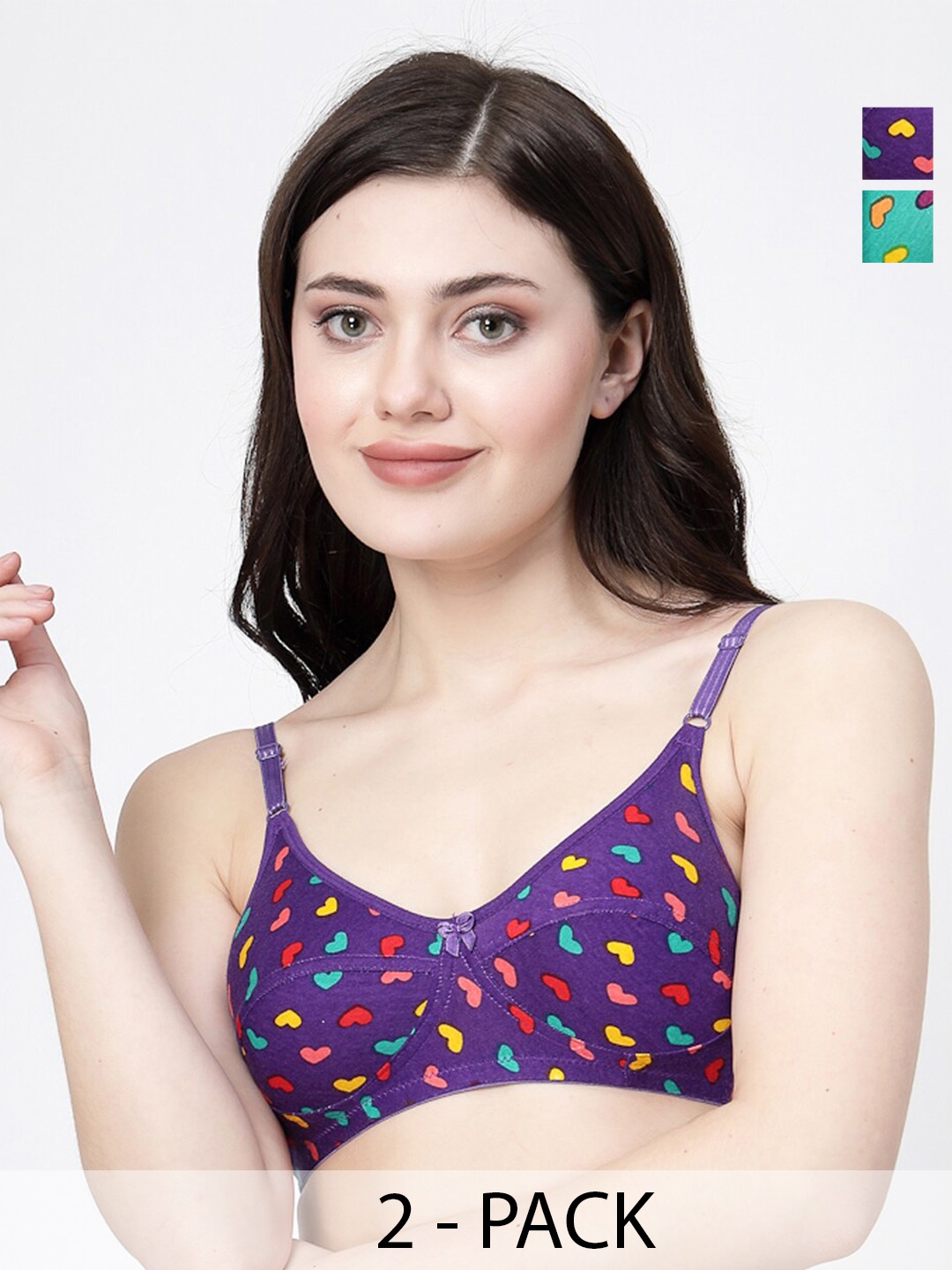 

Docare Pack Of 2 Geometric Printed Medium Coverage Cotton Bra, Purple