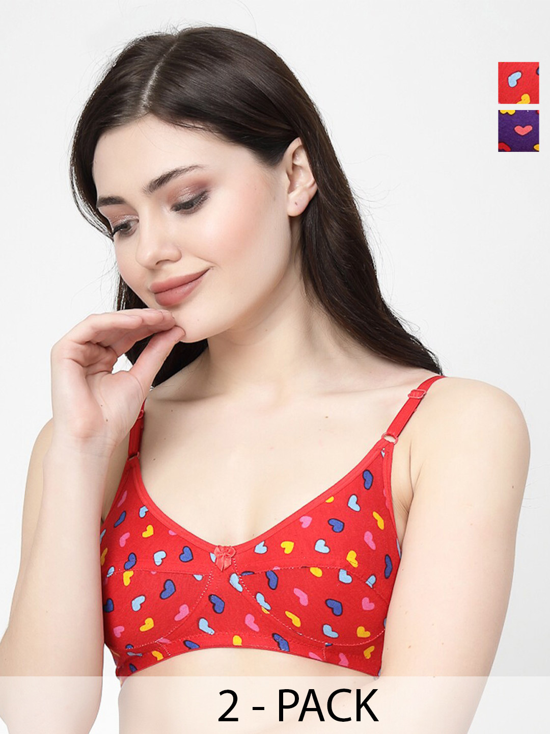 

Docare Pack Of 2 Geometric Printed Medium Coverage Cotton Bra, Red