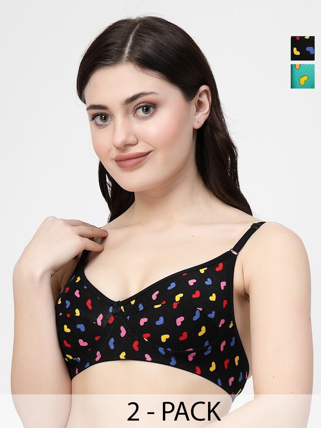 

Docare Pack Of 2 Geometric Printed Medium Coverage Cotton Bra, Green