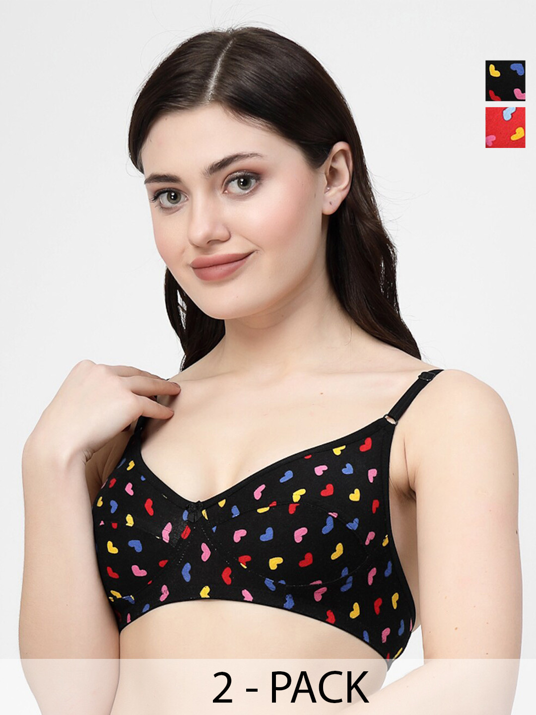 

Docare Pack Of 2 Medium Coverage Non Padded Cotton Minimizer Bra With All Day Comfort, Red