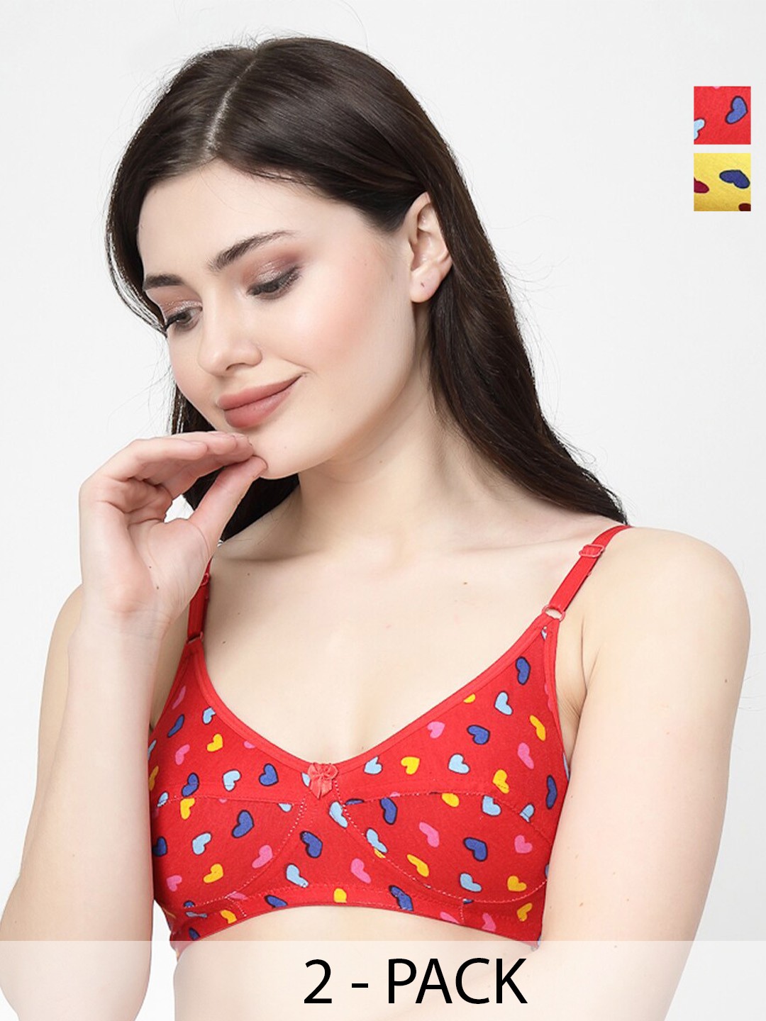 

Docare Pack Of 2 Geometric Printed Medium Coverage Cotton Bra, Red