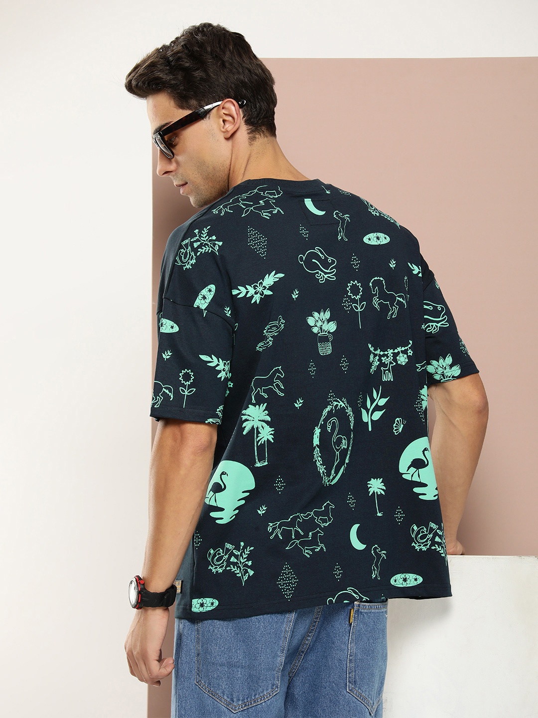 Stormborn Men Graphic Printed Oversized Drop-Shoulder T-shirt, Navy blue
