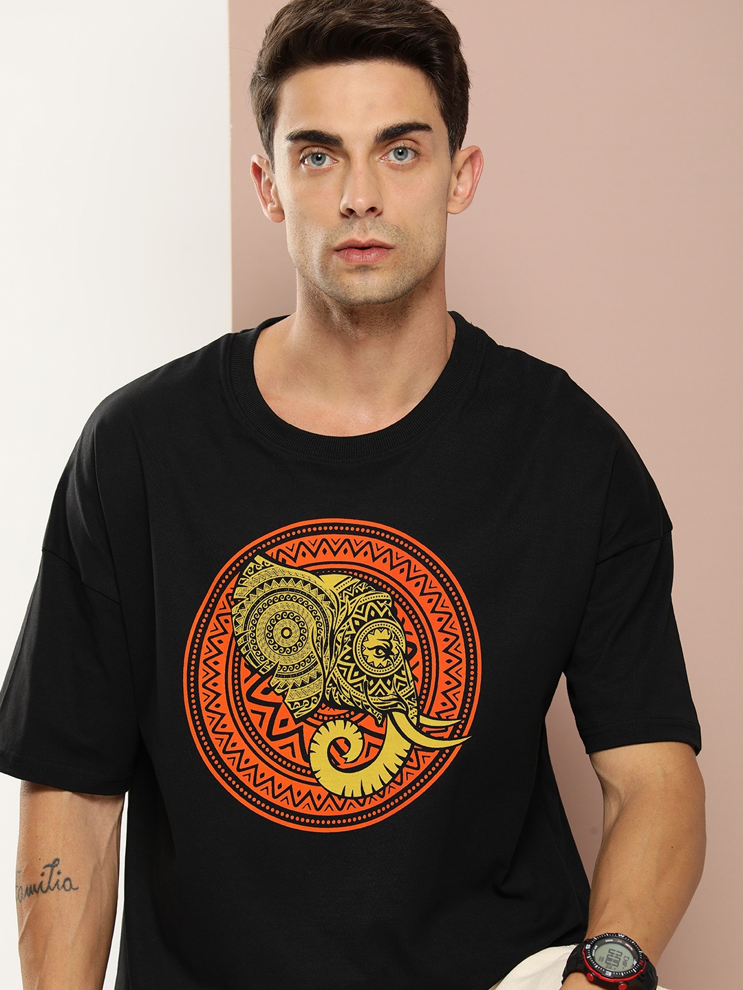 

Stormborn Men Graphic Printed Oversized Drop-Shoulder T-shirt, Black