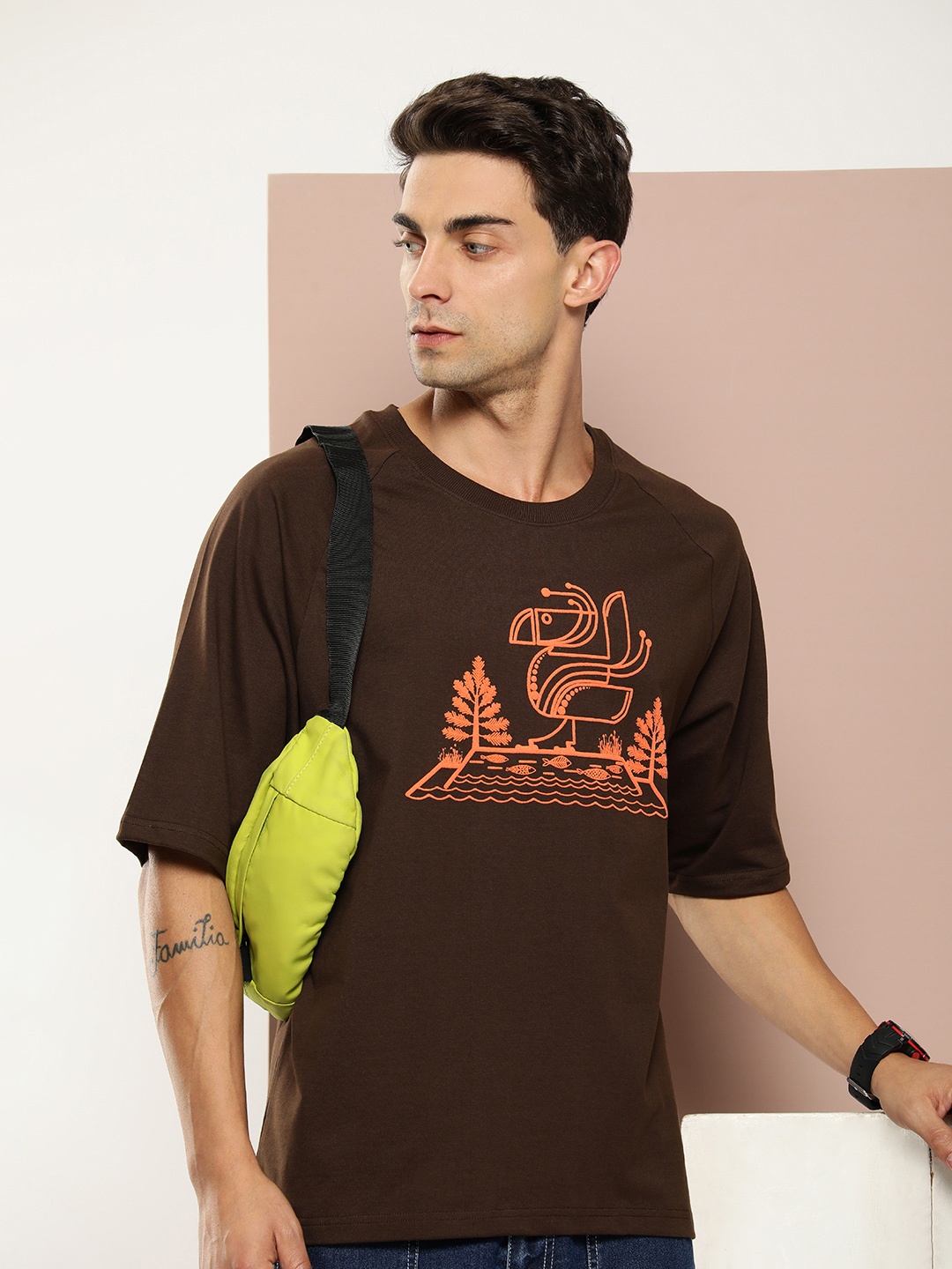 

Stormborn Men Graphic Printed Oversized Drop-Shoulder T-shirt, Brown