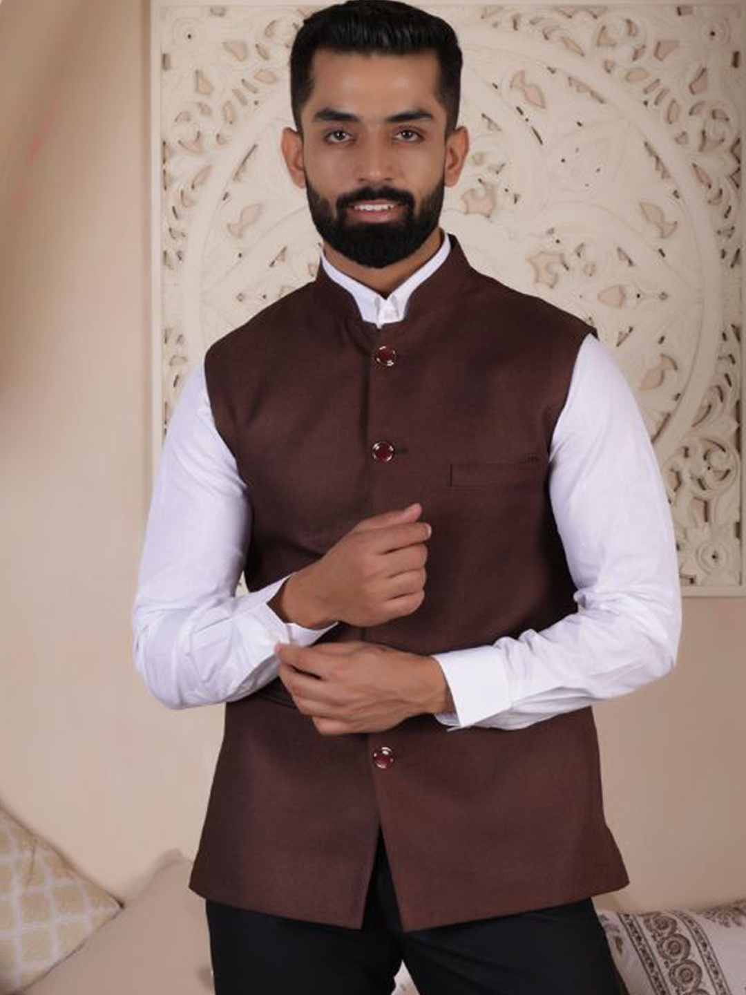 

Lightpole Woven Ethnic Nehru Jacket, Brown