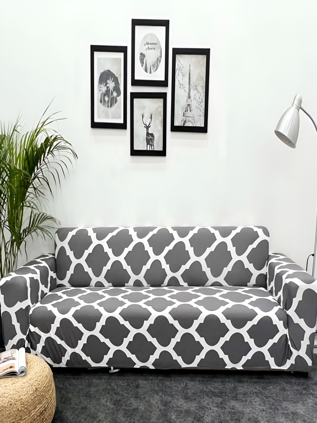 

Dakshya Industries Grey & White Diamond Shaped Printed Elasticated Sofa Cover