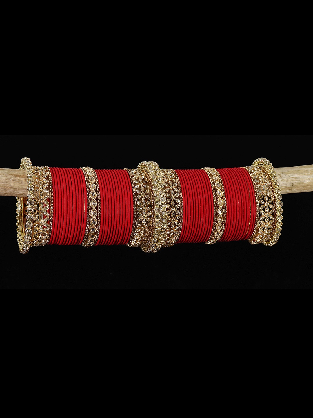 

LAVAZZA Set Of 66 Gold-Plated Crystal Studded Bangles, Red
