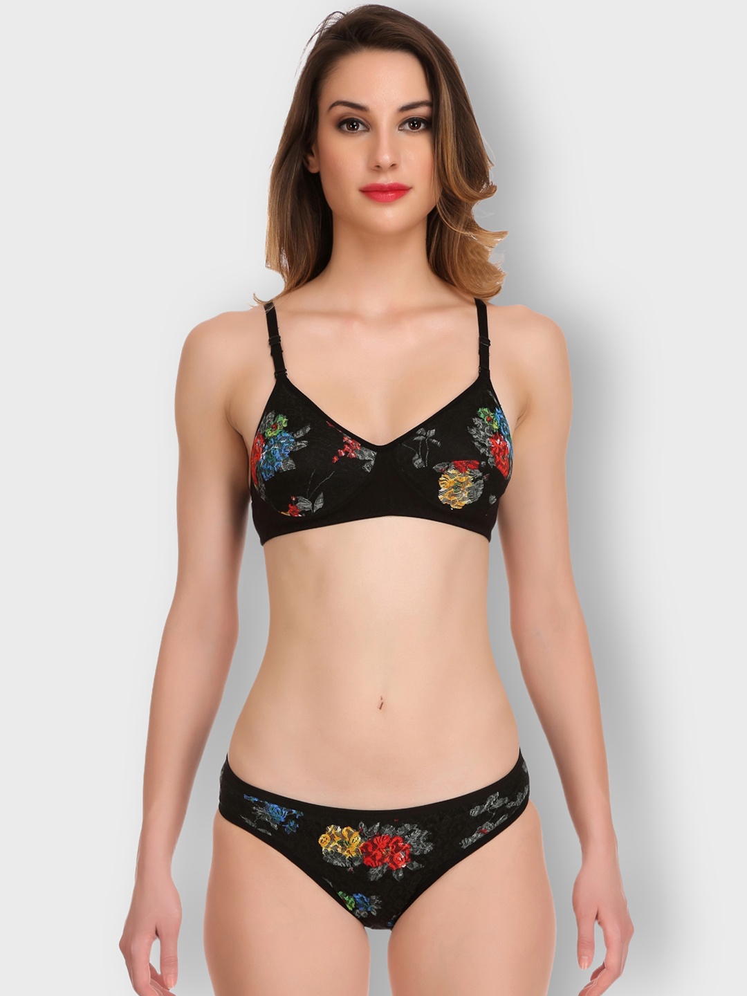 

SELFCARE Cotton Non Padded Non Wired Lingerie Set, Black