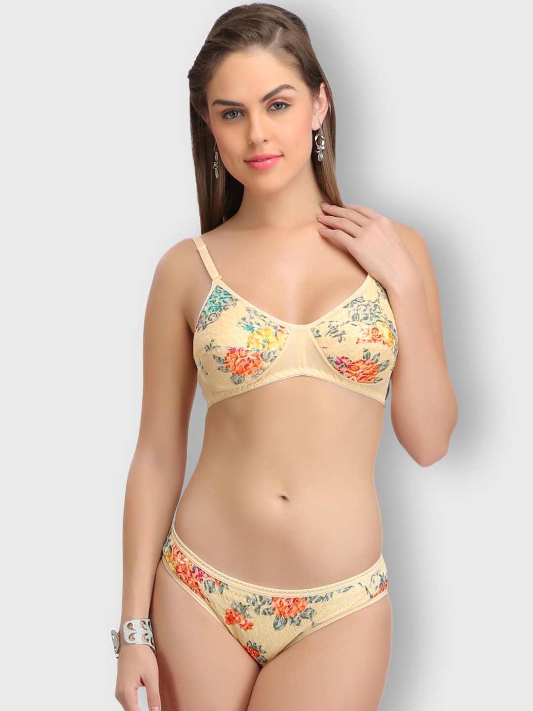 

SELFCARE Floral Printed Pure Cotton Lingerie Set, Beige