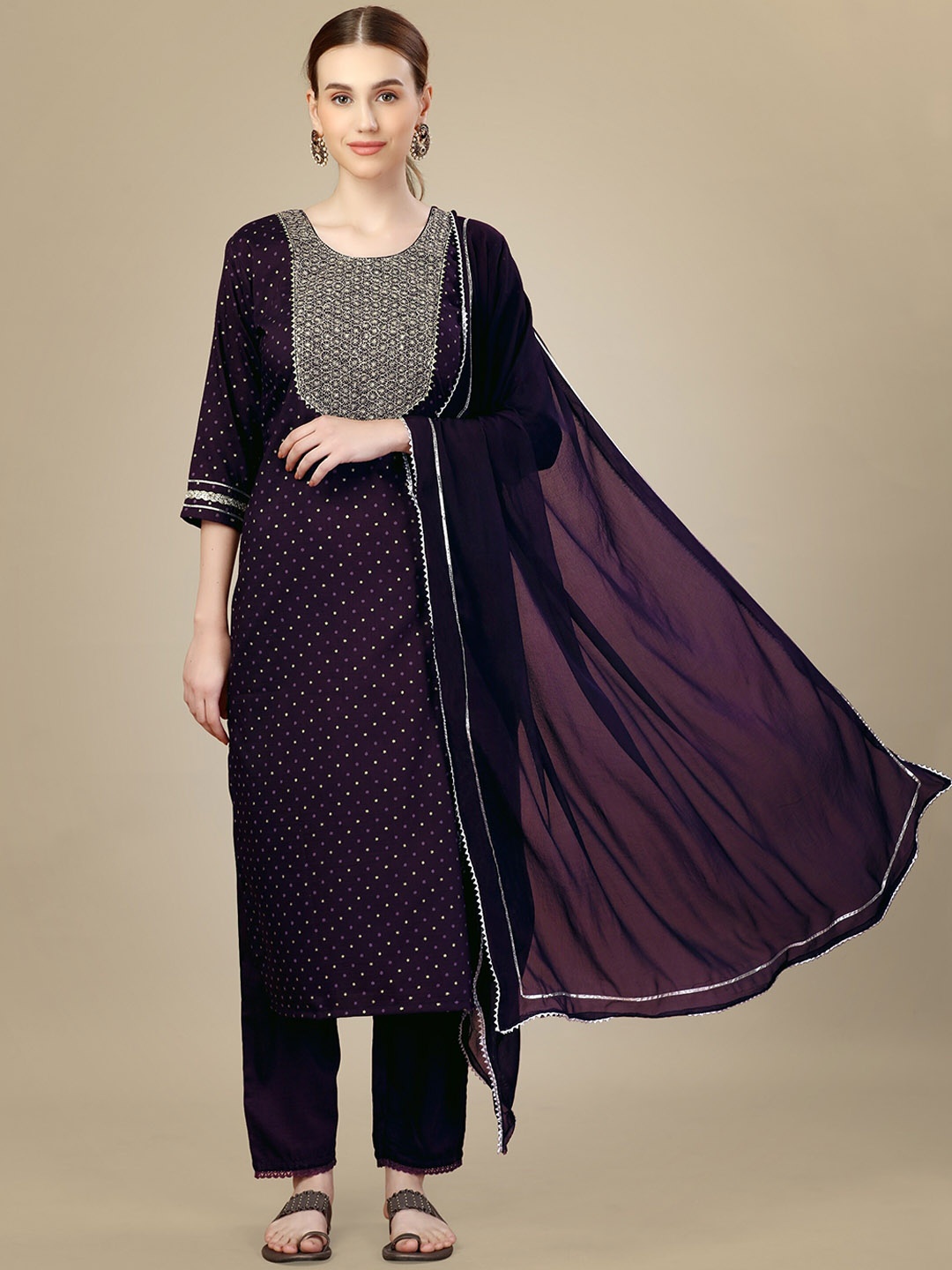 

Riddhi Textile Hub Ethnic Motifs Printed Kurta with Trousers & With Dupatta, Purple