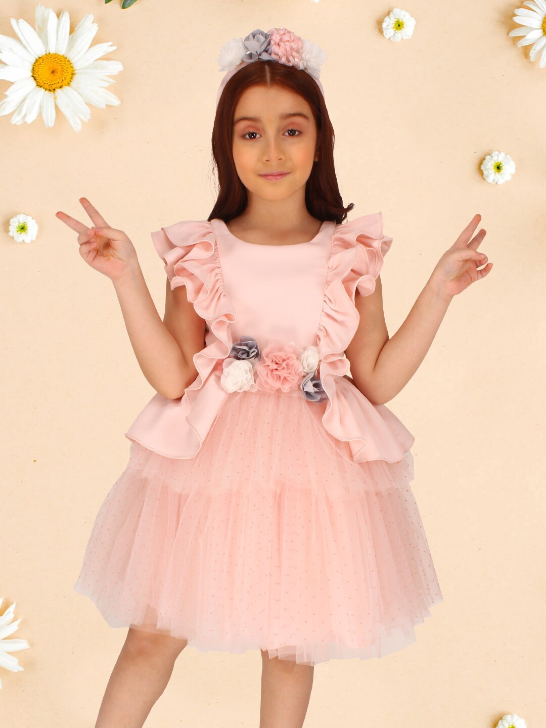 

CUTECUMBER Girls Flutter Sleeves Fit & Flare Dress, Peach