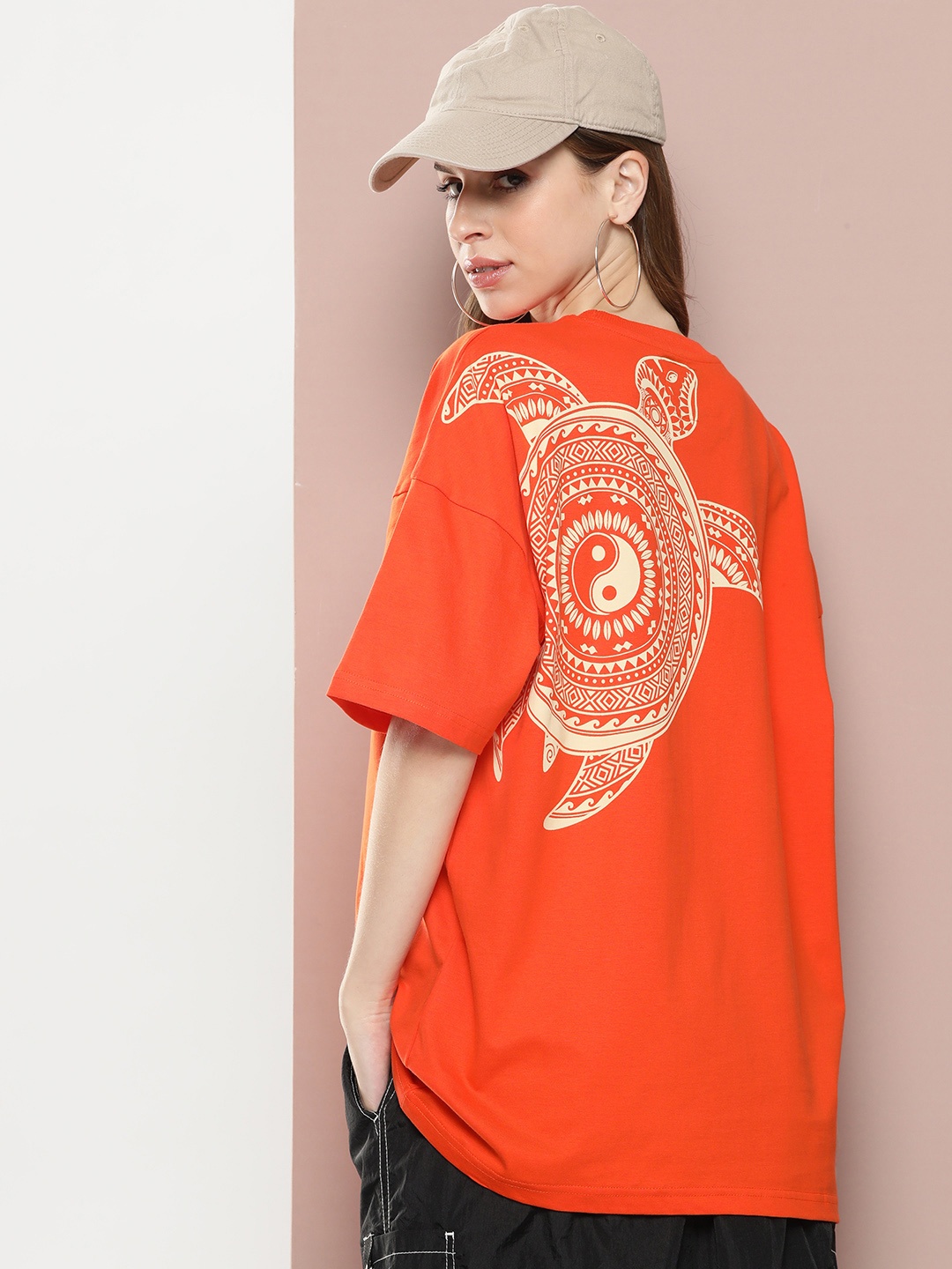 

Stormborn Women Graphic Printed Drop-Shoulder Sleeves T-shirt, Orange