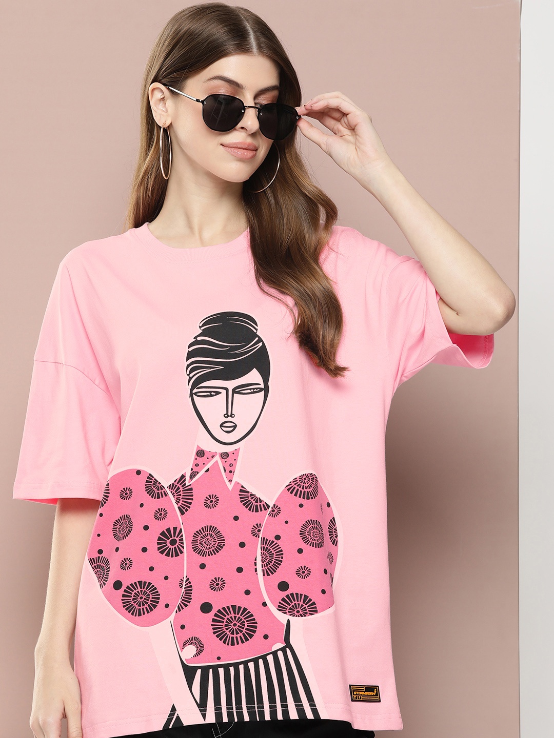 

Stormborn Women Graphic Printed Drop-Shoulder Sleeves T-shirt, Pink