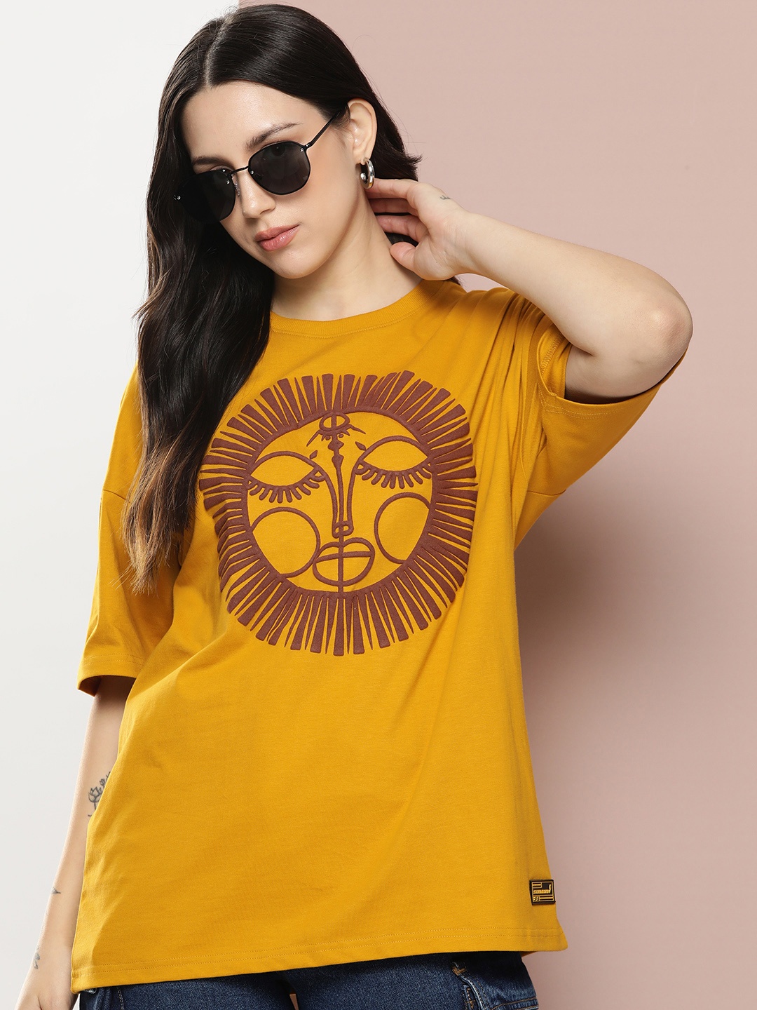 

Stormborn Women Graphic Printed Drop-Shoulder Sleeves T-shirt, Mustard