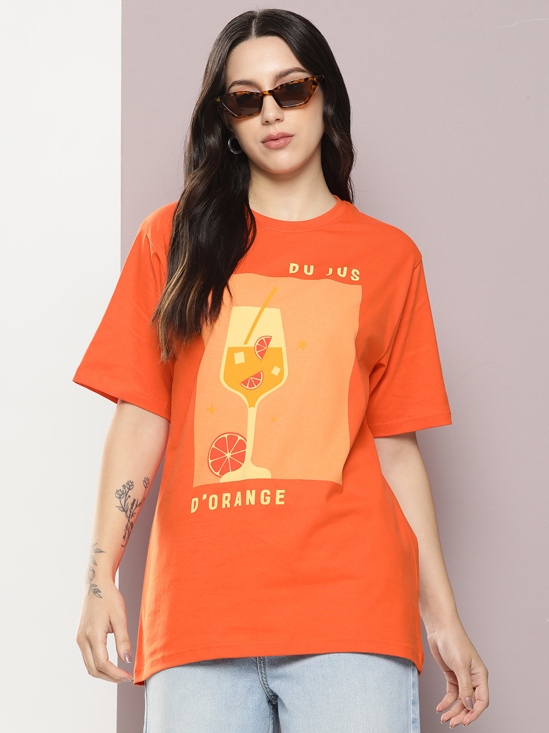 

DILLINGER Women Graphic Printed Oversized T-shirt, Orange