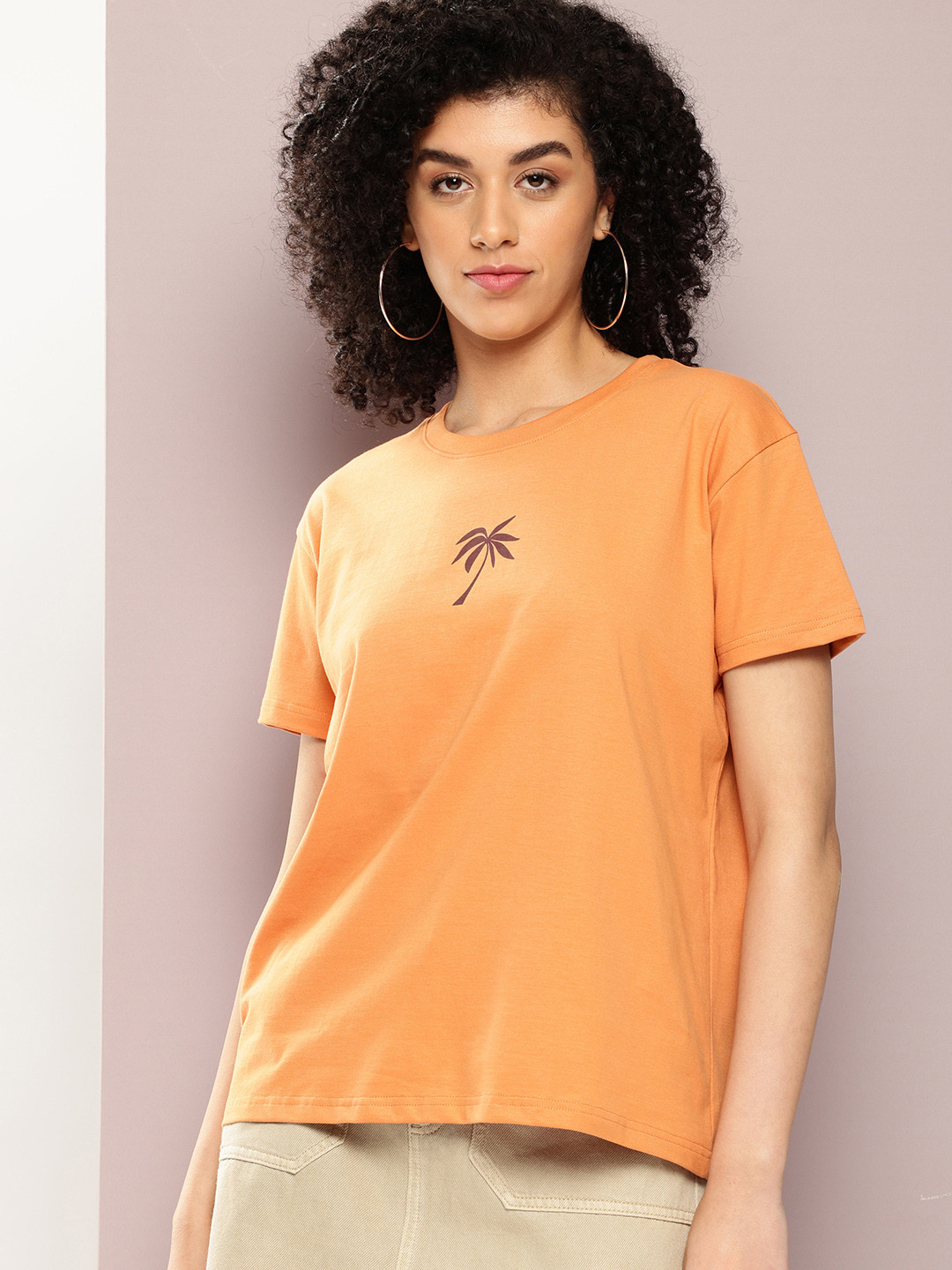 

DILLINGER Women Graphic Printed Boxy T-shirt, Brown