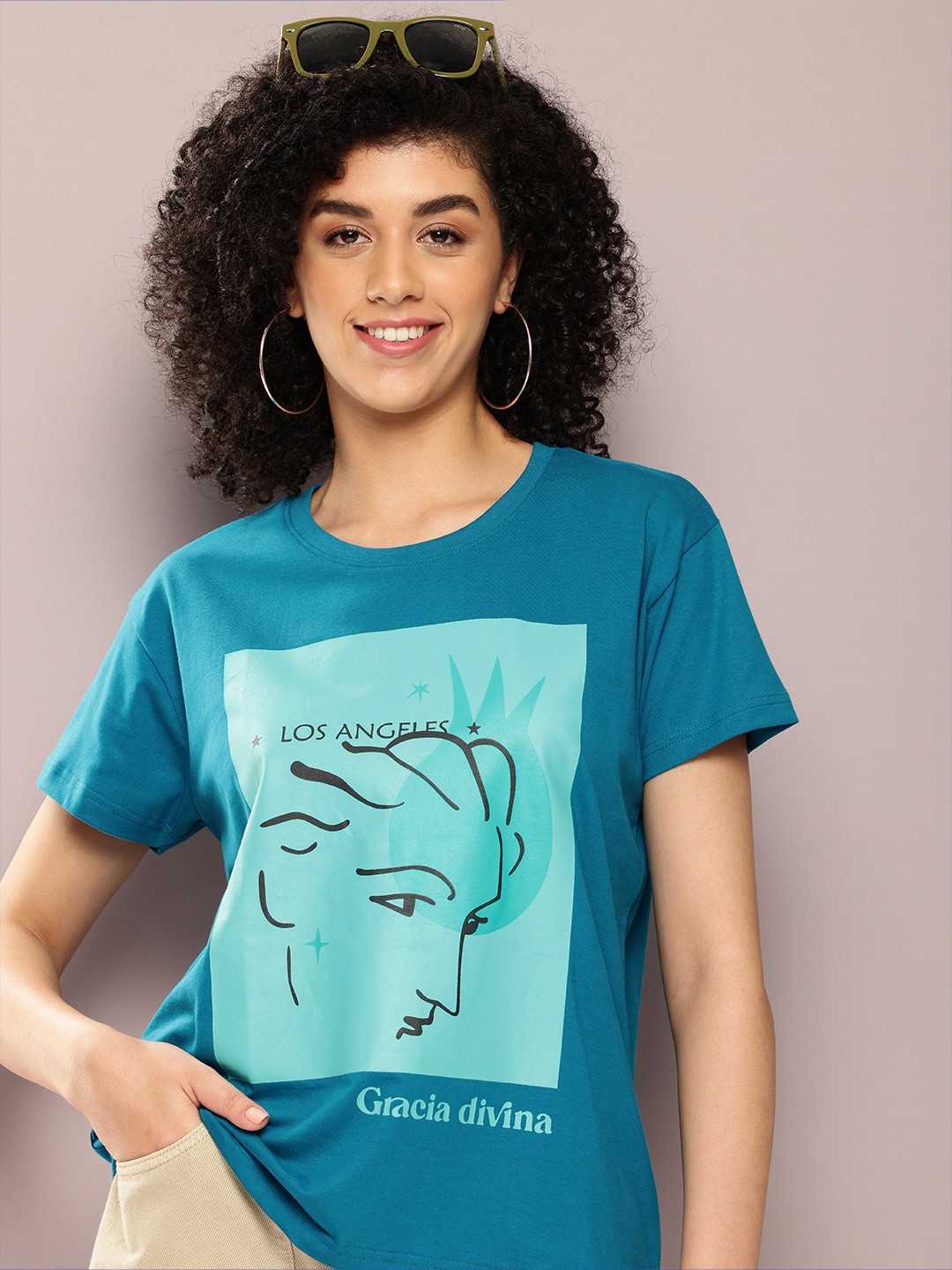 

DILLINGER Women Graphic Printed Boxy T-shirt, Blue