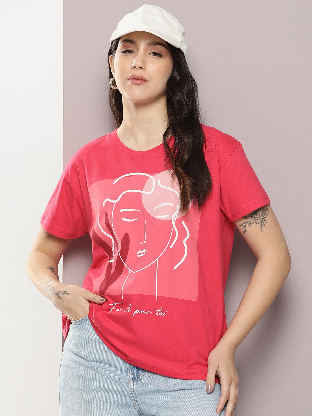 

DILLINGER Women Graphic Printed Boxy T-shirt, Pink