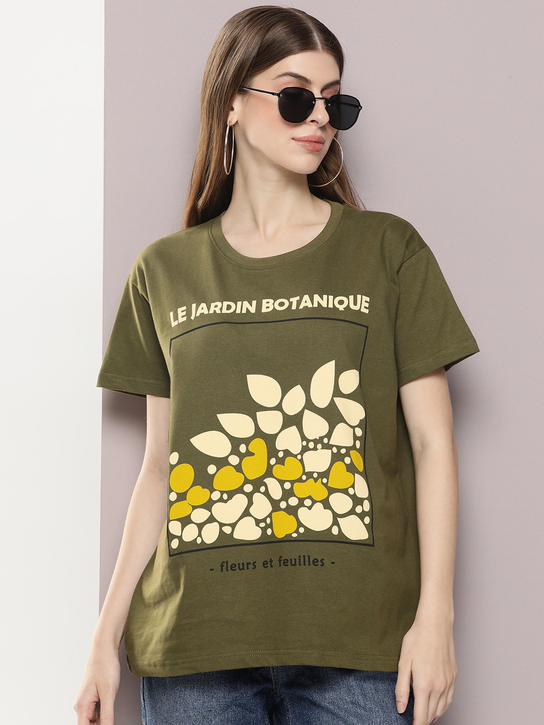 

DILLINGER Women Graphic Printed Boxy T-shirt, Olive